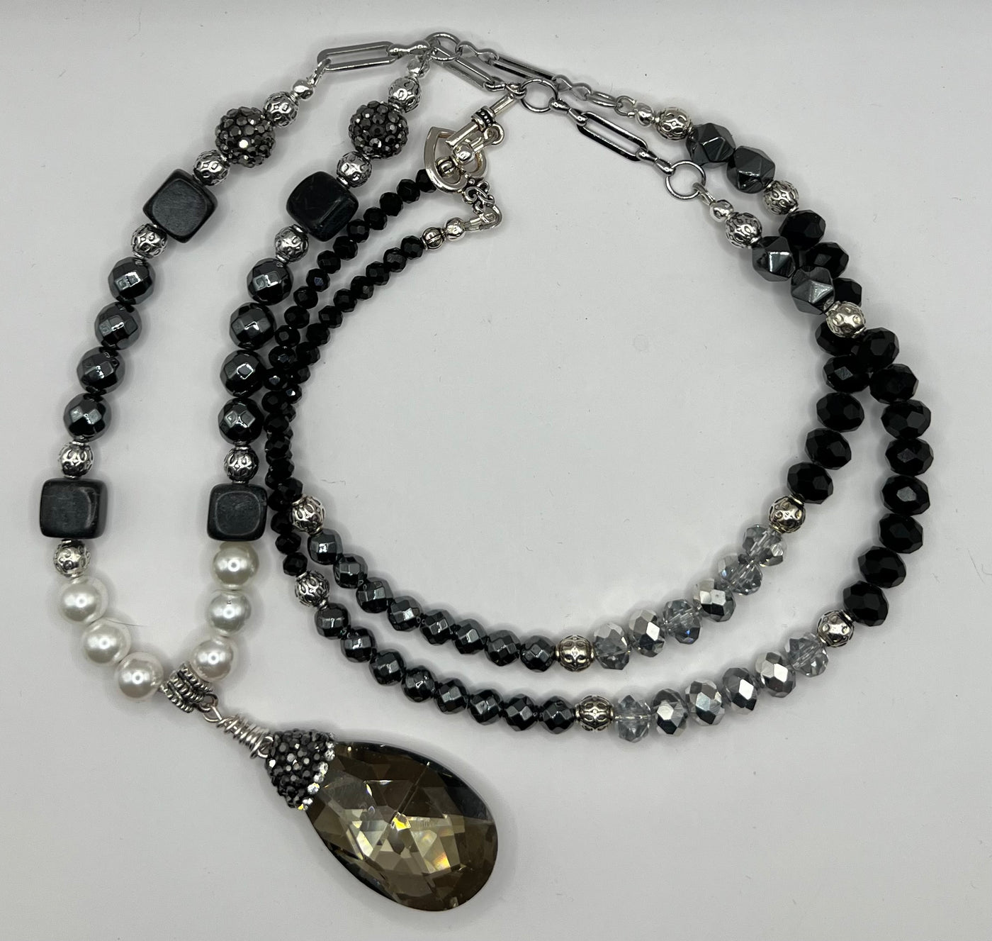 Stunning sumptuous  Smokey Crystal with Rhinestones Pendant Necklace- Amelia necklace