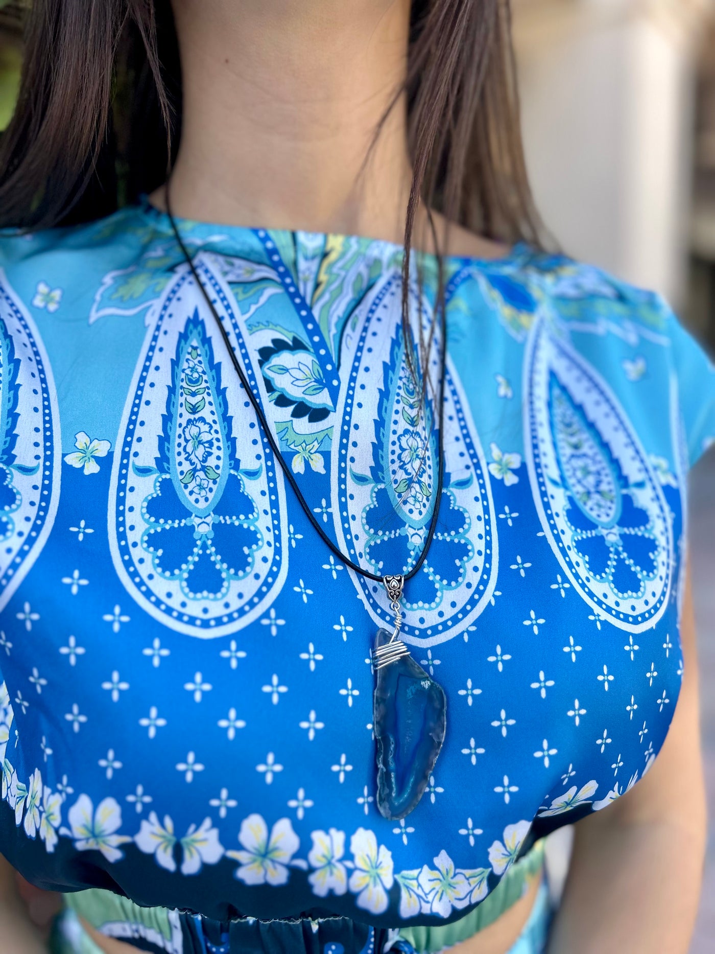 Turquoise Agate Pendant- Lucinda Necklace