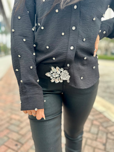 Nightfall Rhinestone Long Sleeve Button Down