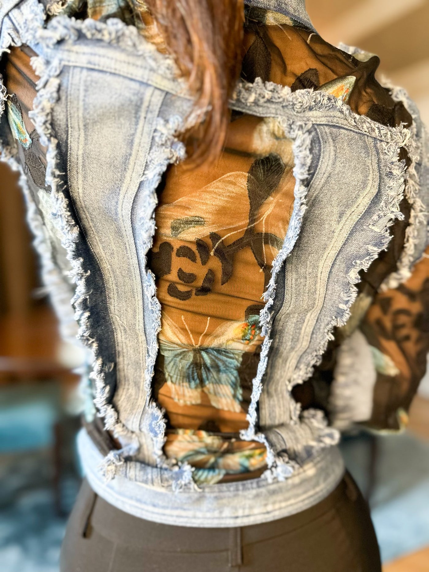 Mariposa Sheer Butterfly Denim Jacket