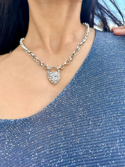 Rhinestone Heart Chain Necklace