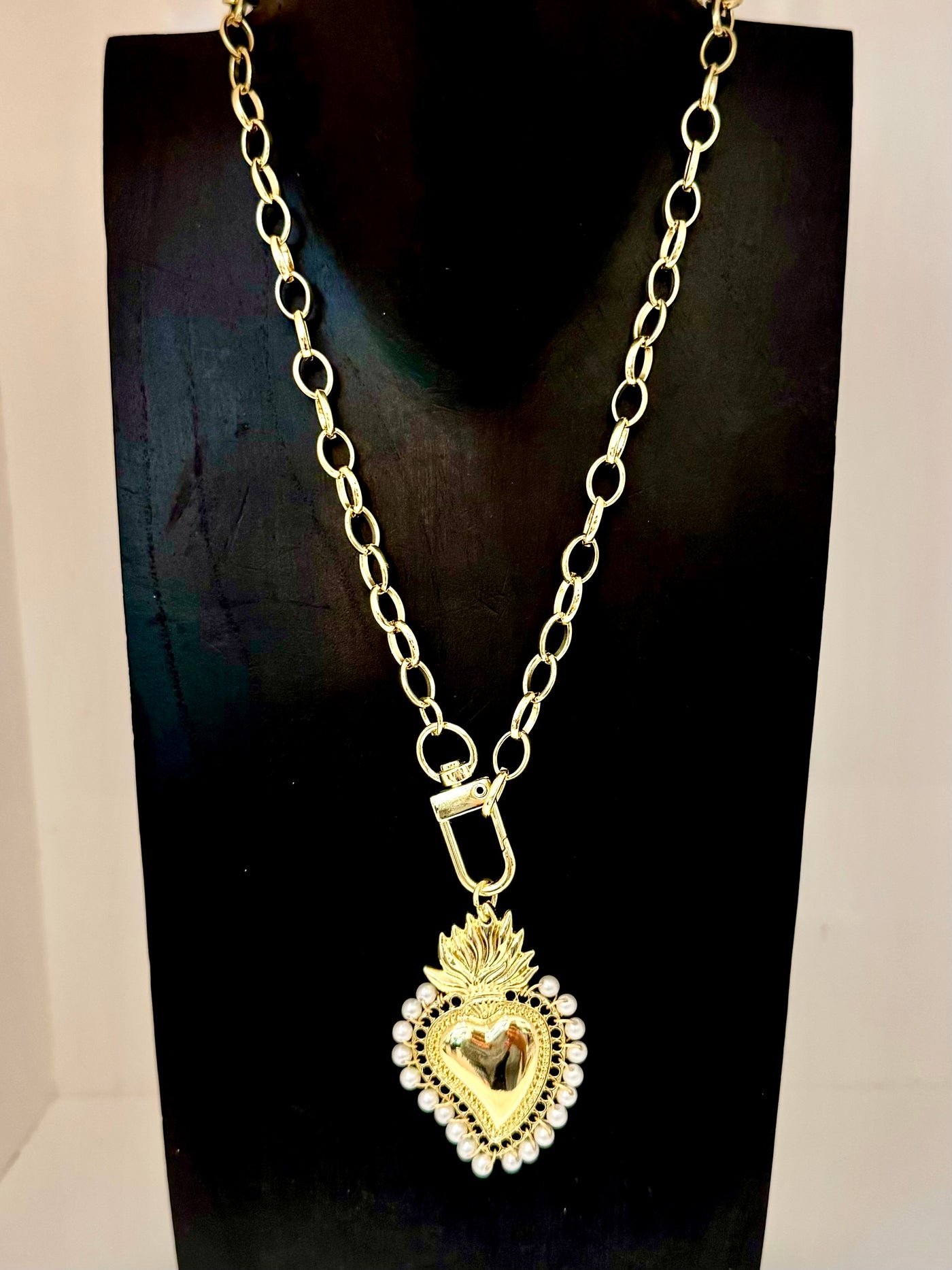 Sacred Heart Pearl Chain Necklace