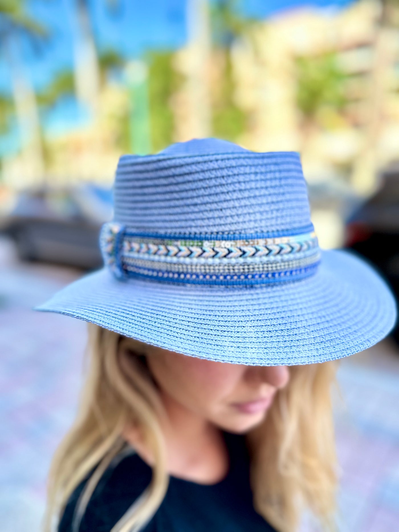 Azure Straw Boaters Hat