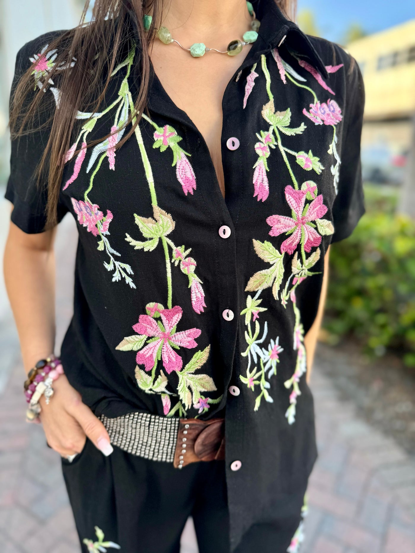 Spring In Bloom Short Sleeve Button Down Shirt