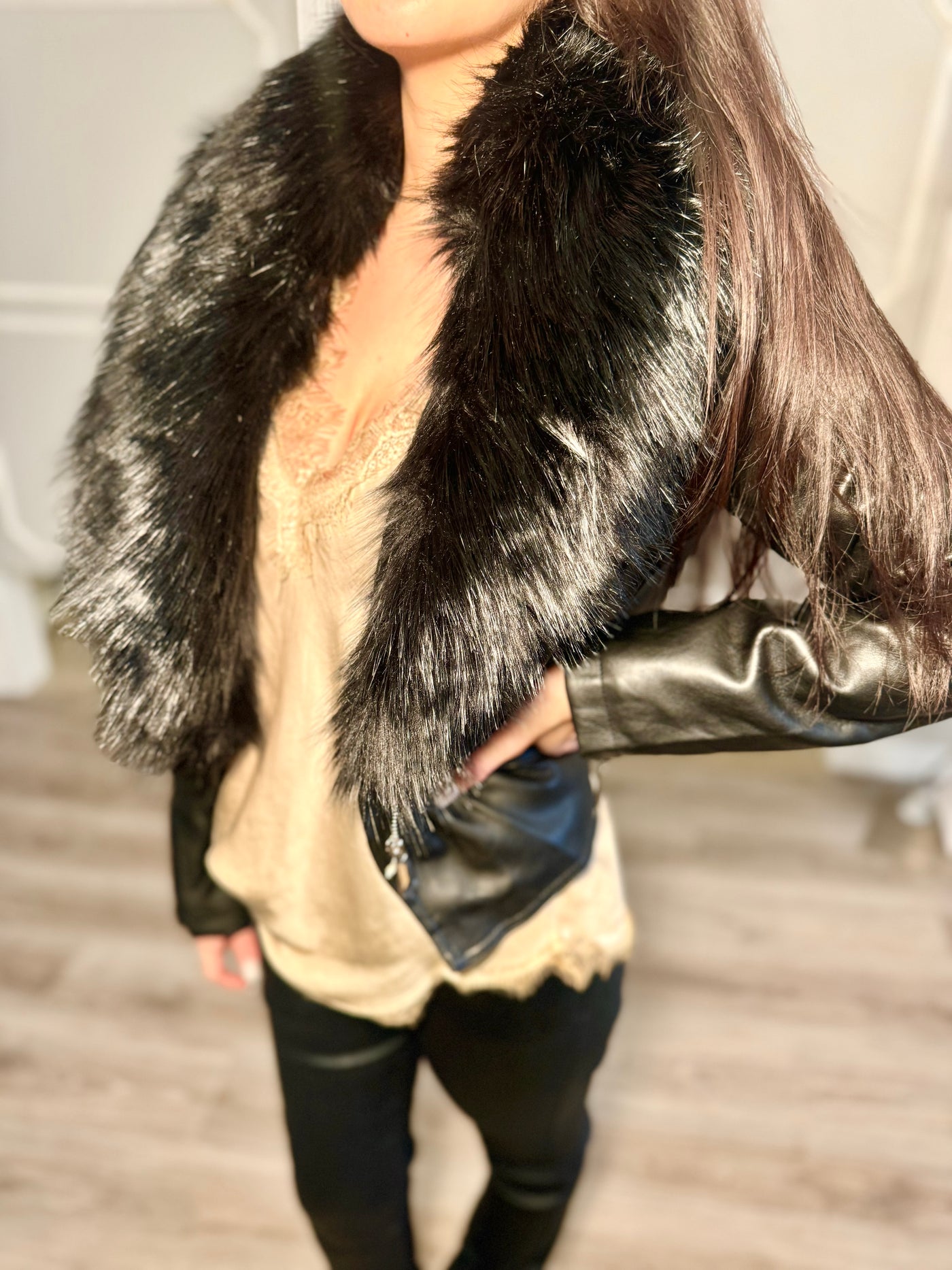 Natalia Faux Fur Vegan Leather Jacket