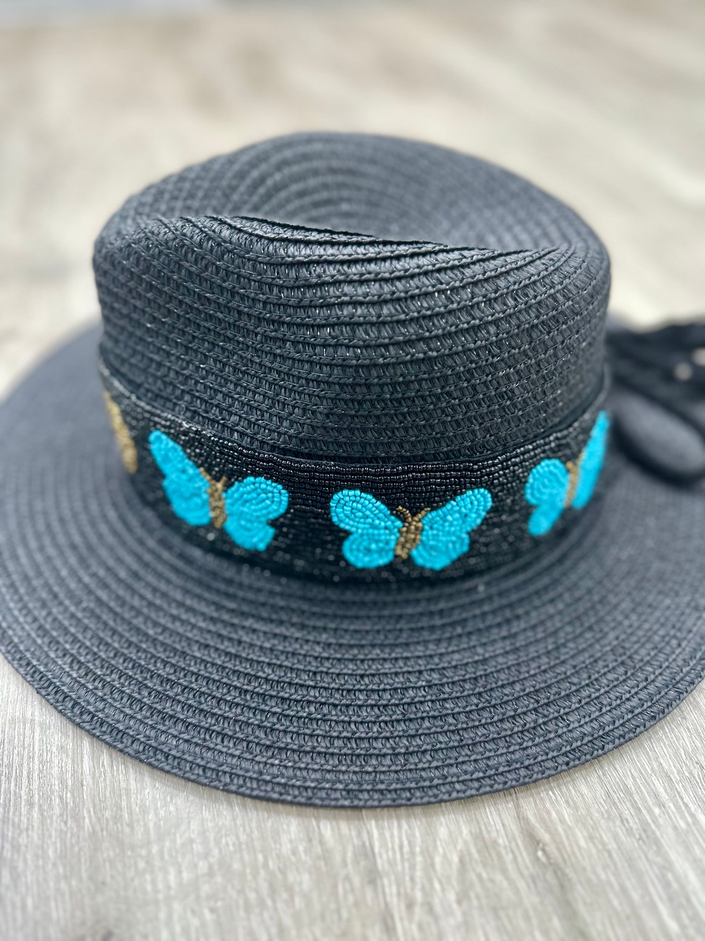 Turquoise Butterfly Moon Straw Hat