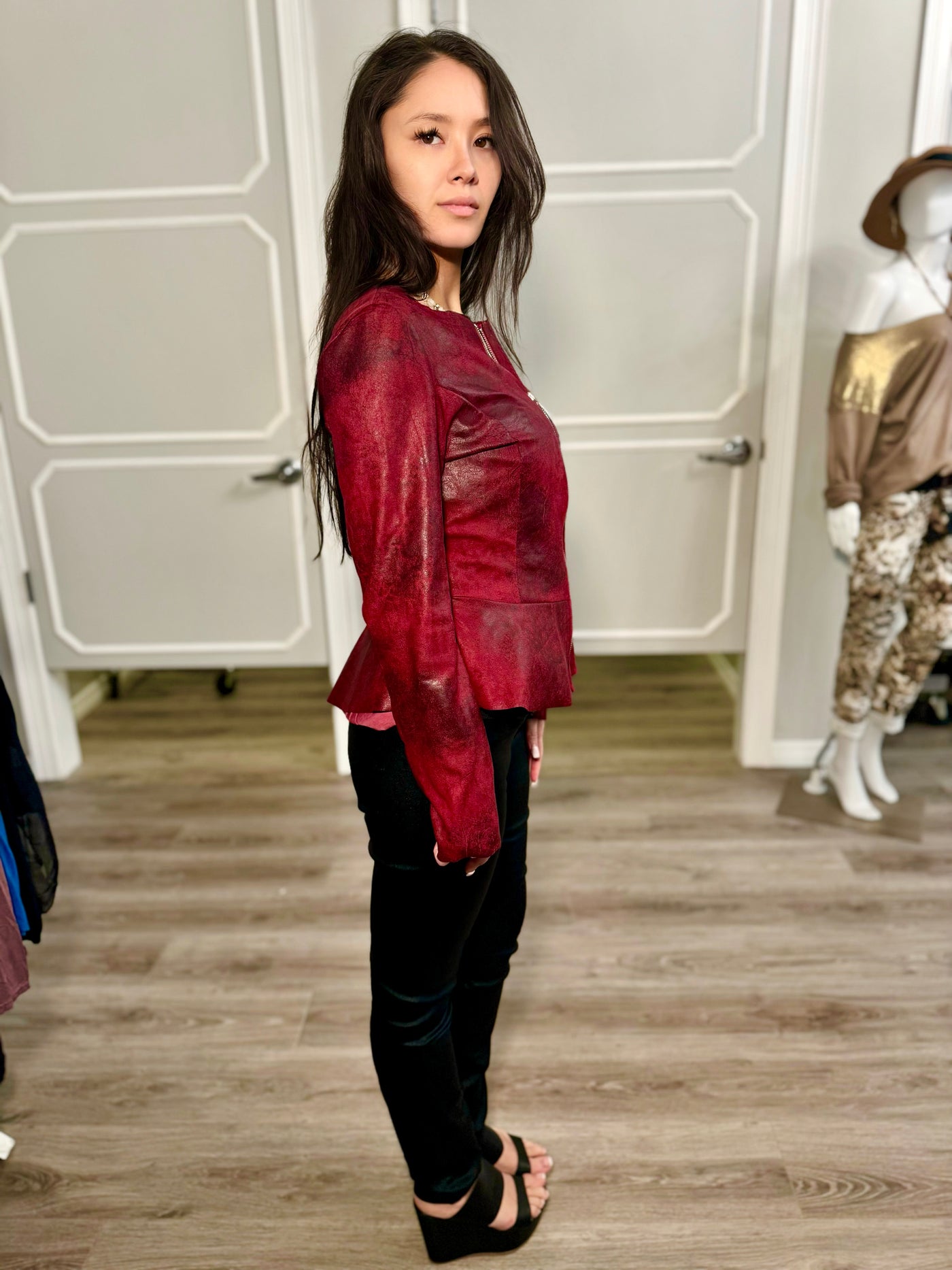 Veronica Vegan Leather Peplum Jacket