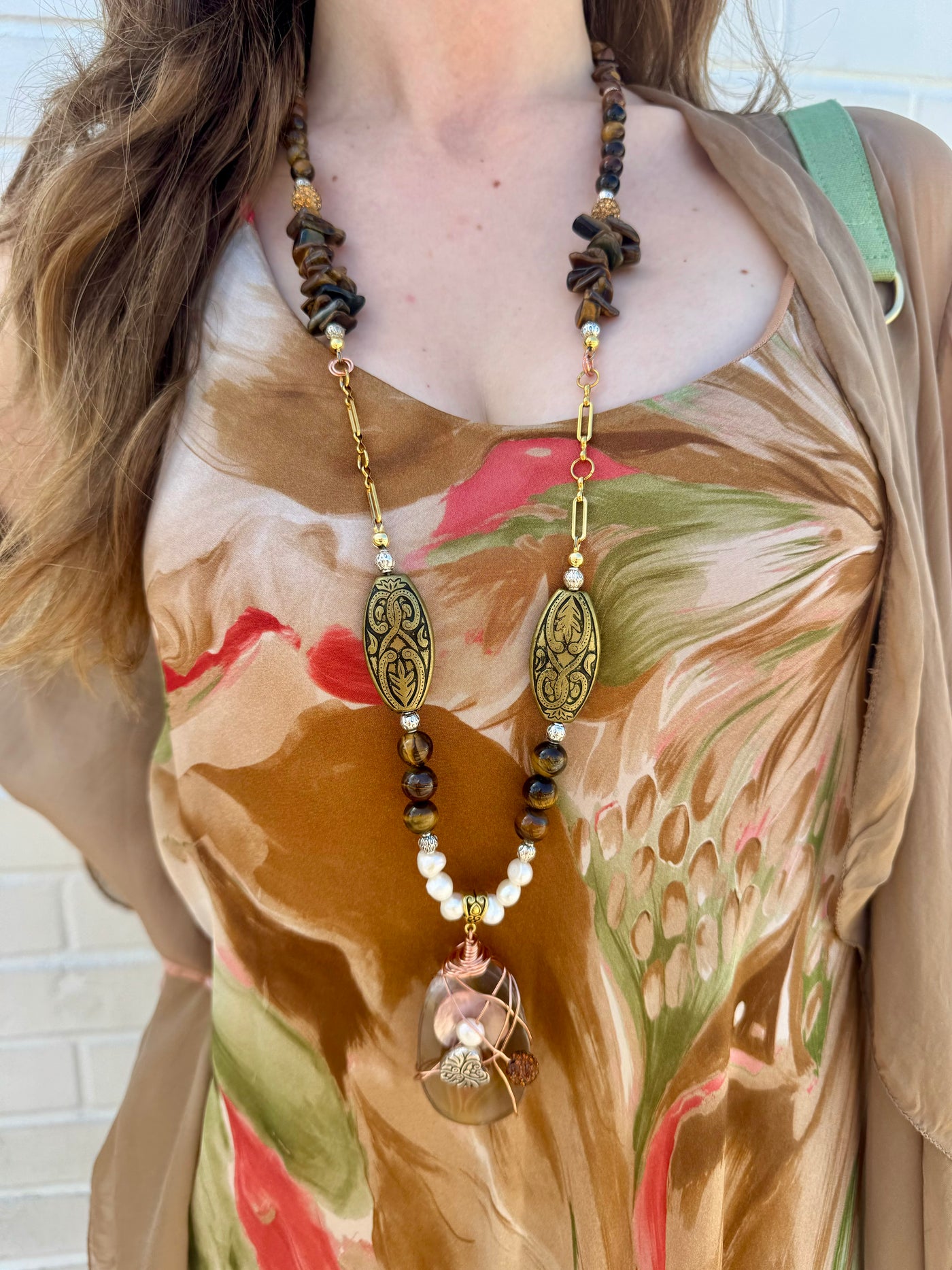 Alaina Caramel Agate Pendant Necklace