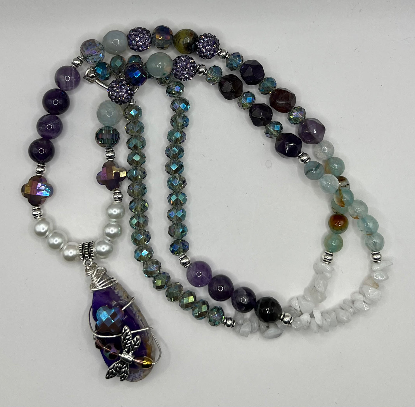 Penelope Dragonfly Purple Agate Wrapped Pendant Necklace