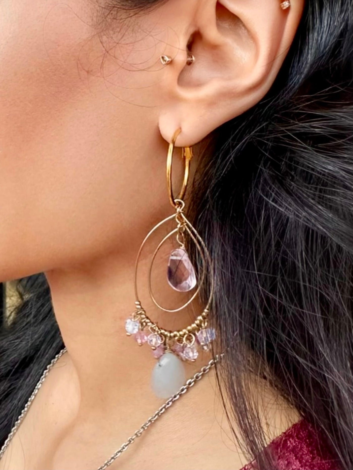 Pink Crystal Chandelier Earring