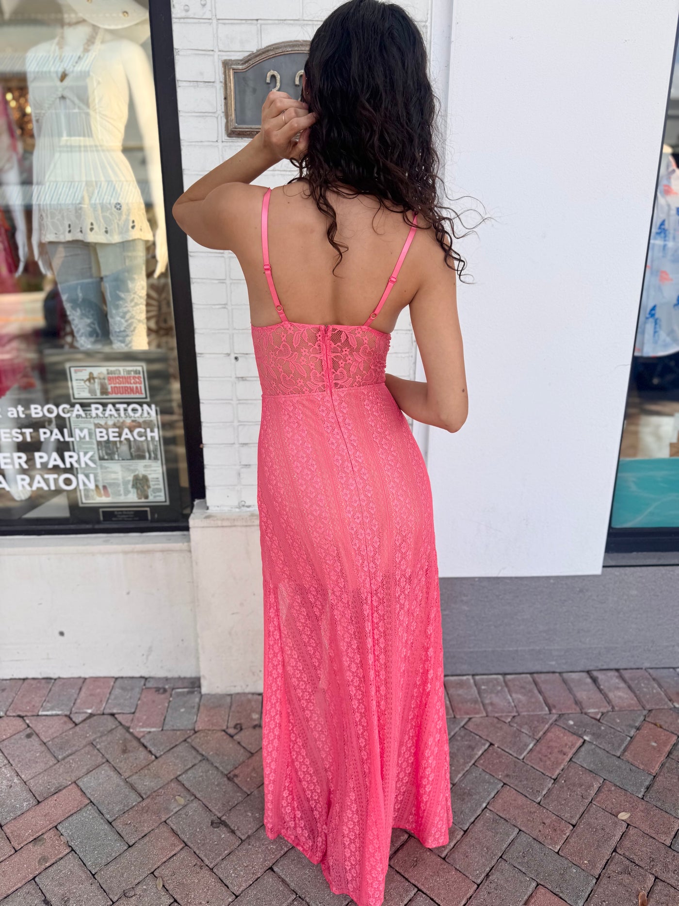 knee length dresses for ladies Coral Red Crochet Lace Paneled Maternity Maxi Dress – PinkBlush main image 0