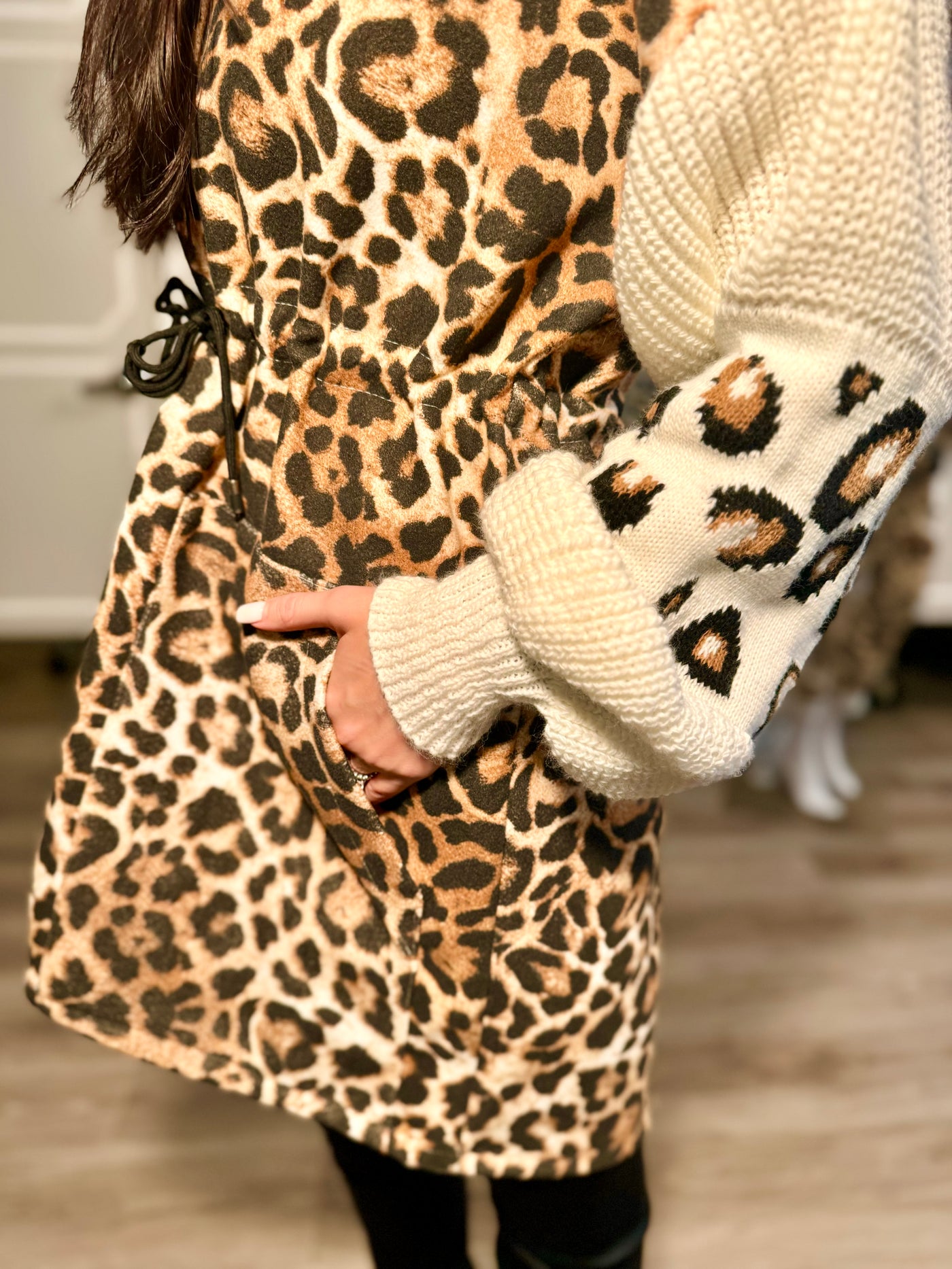 Cheetah Hoodie Coat with Drawstring