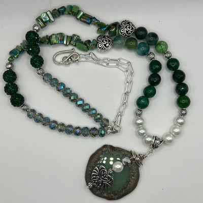 Luxurious Green Agate Wrapped Pendant Necklace- the Grenadine Necklace