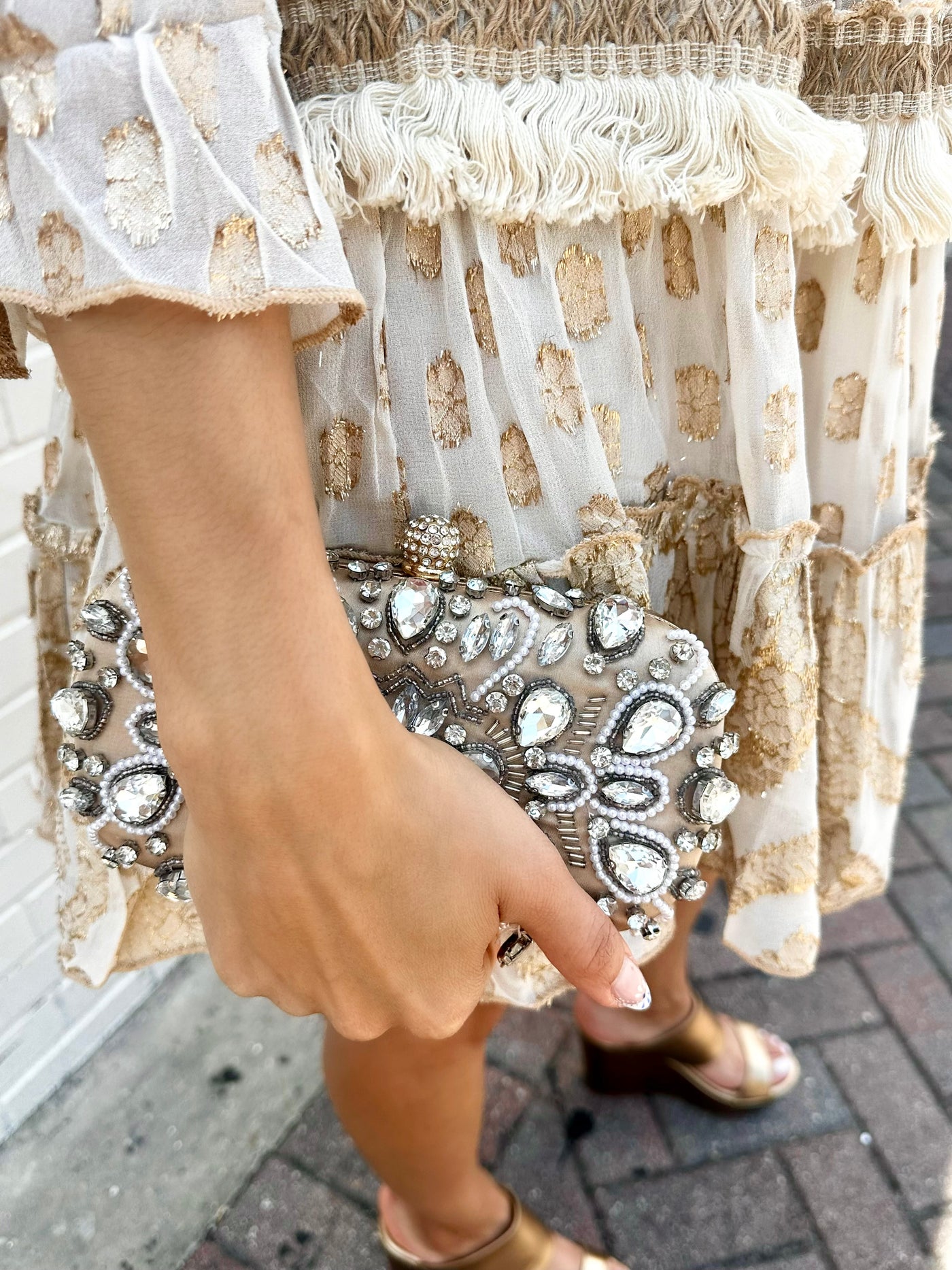 Cream Sparkle Hardshell Clutch