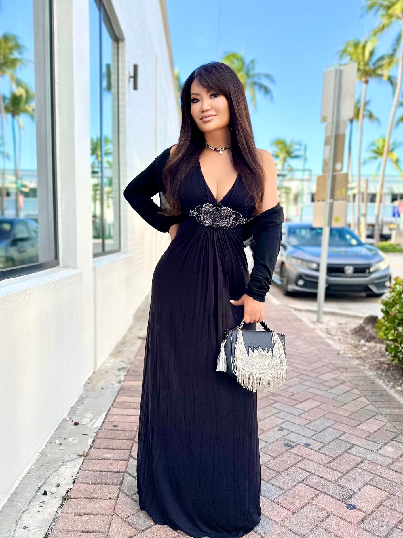 Crystal Waterfall Leather Crossbody Bag