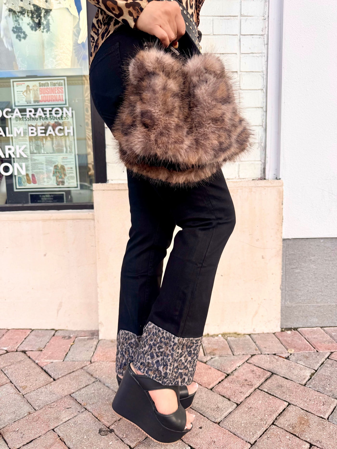 Cheetah Crystal Cuff Stretch Jeans