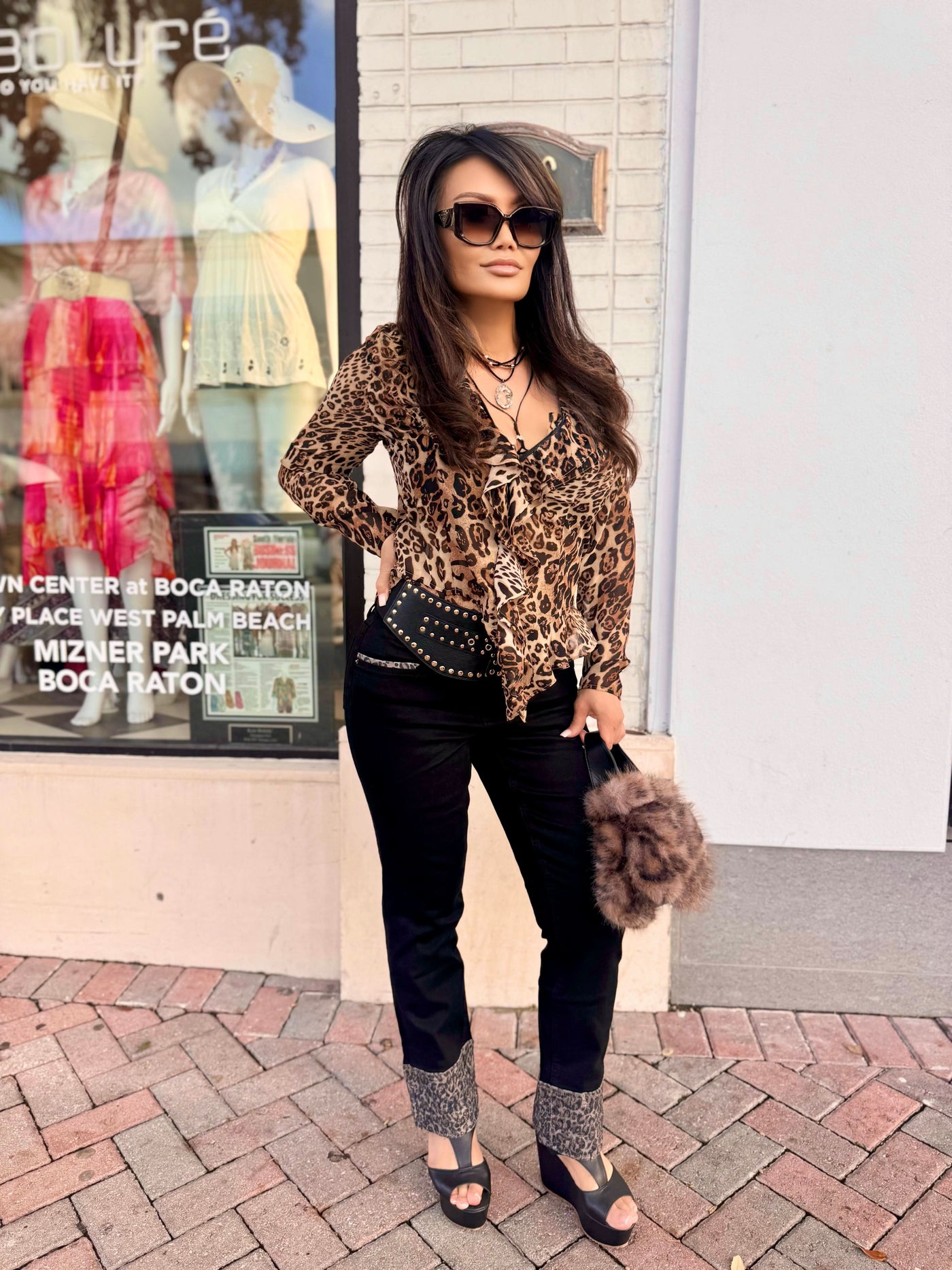 Cheetah Crystal Cuff Stretch Jeans