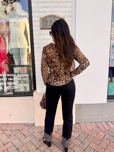 Cheetah Crystal Cuff Stretch Jeans