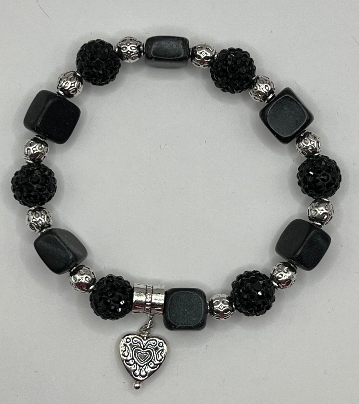 Elegant Black Obsidian Onyx stretch bracelet -the Bettina bracelet