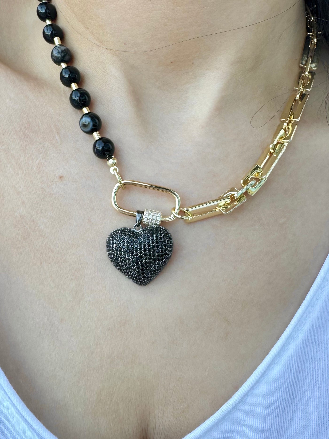 Gunmetal Heart Chain Necklace