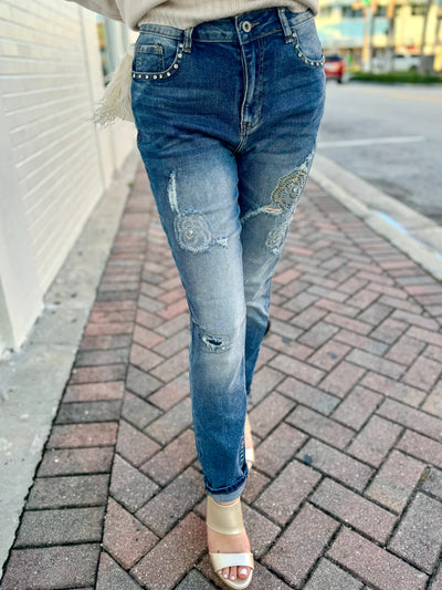 Crystal Rose Stretch Jeans