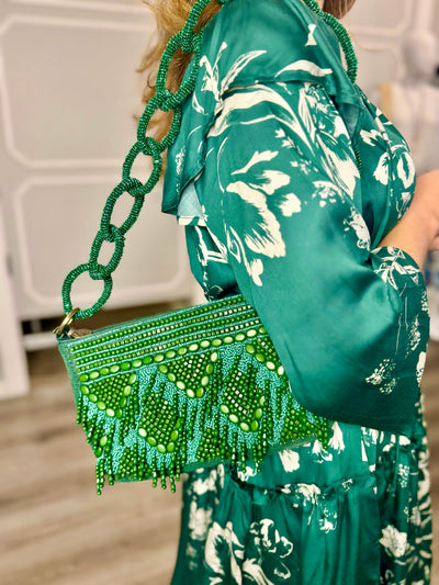 Enchanted Emerald Beaded Shoulder Bag