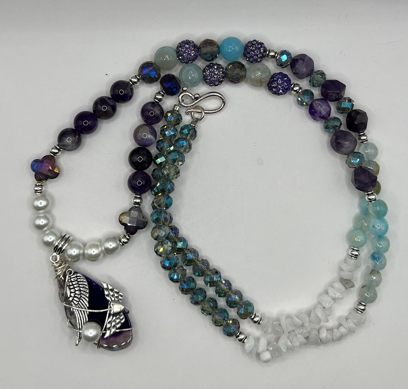 Penelope Dragonfly Purple Agate Wrapped Pendant Necklace