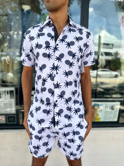 Tropical Pineapple Short Sleeve Button Down