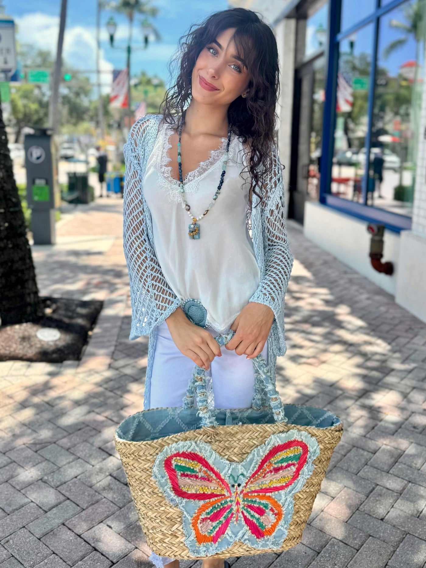 Denim Butterfly Tote Bag