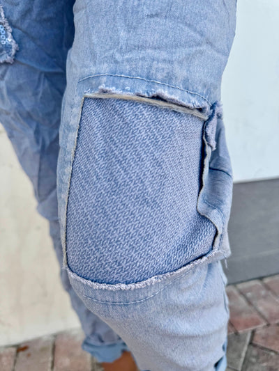 Dusty Sky Sequin Patch Joggers