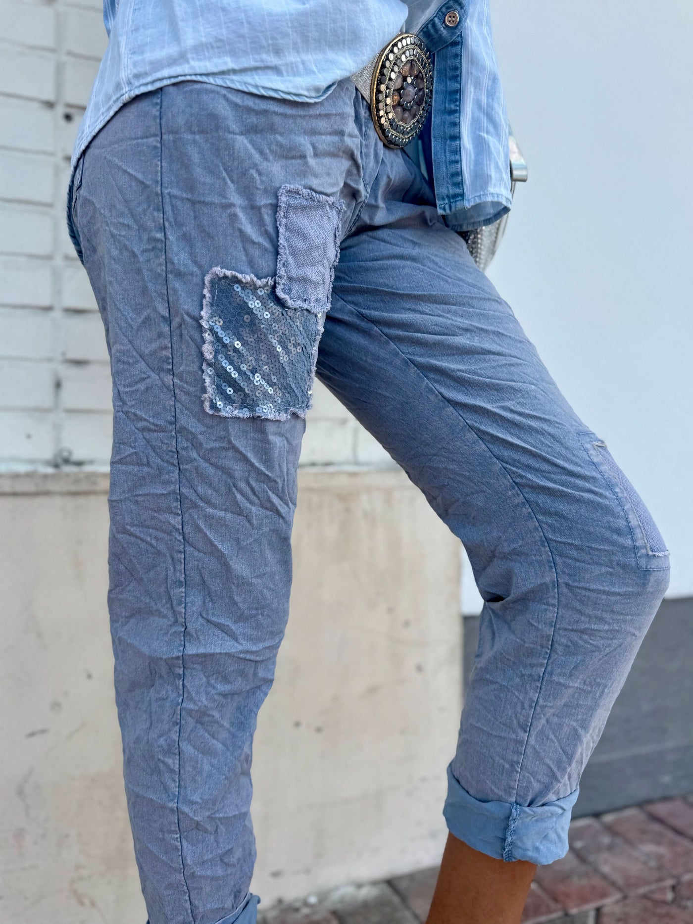 Dusty Sky Sequin Patch Joggers