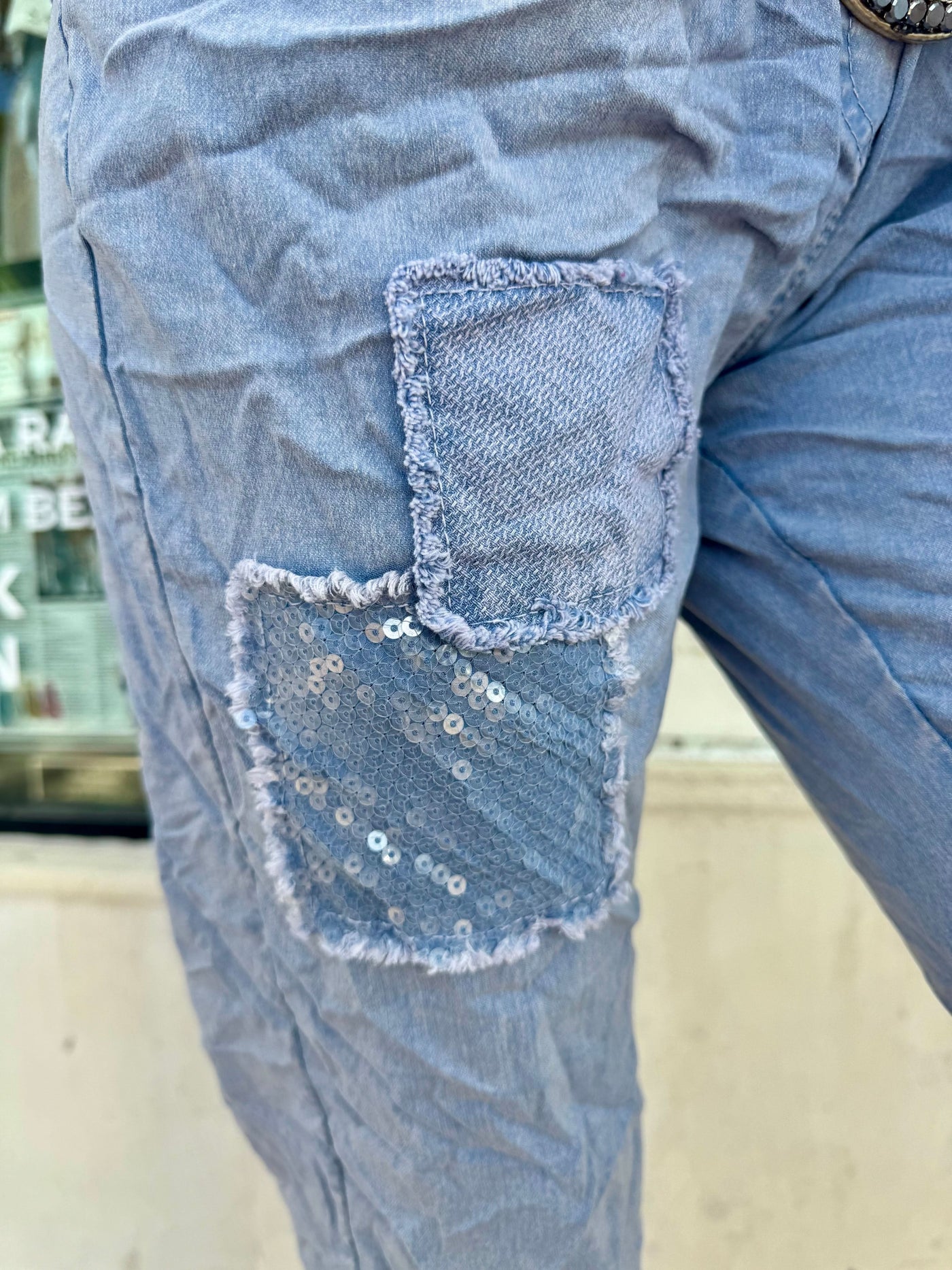 Dusty Sky Sequin Patch Joggers