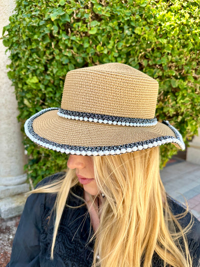 Glitter Pearl Straw Boaters Hat