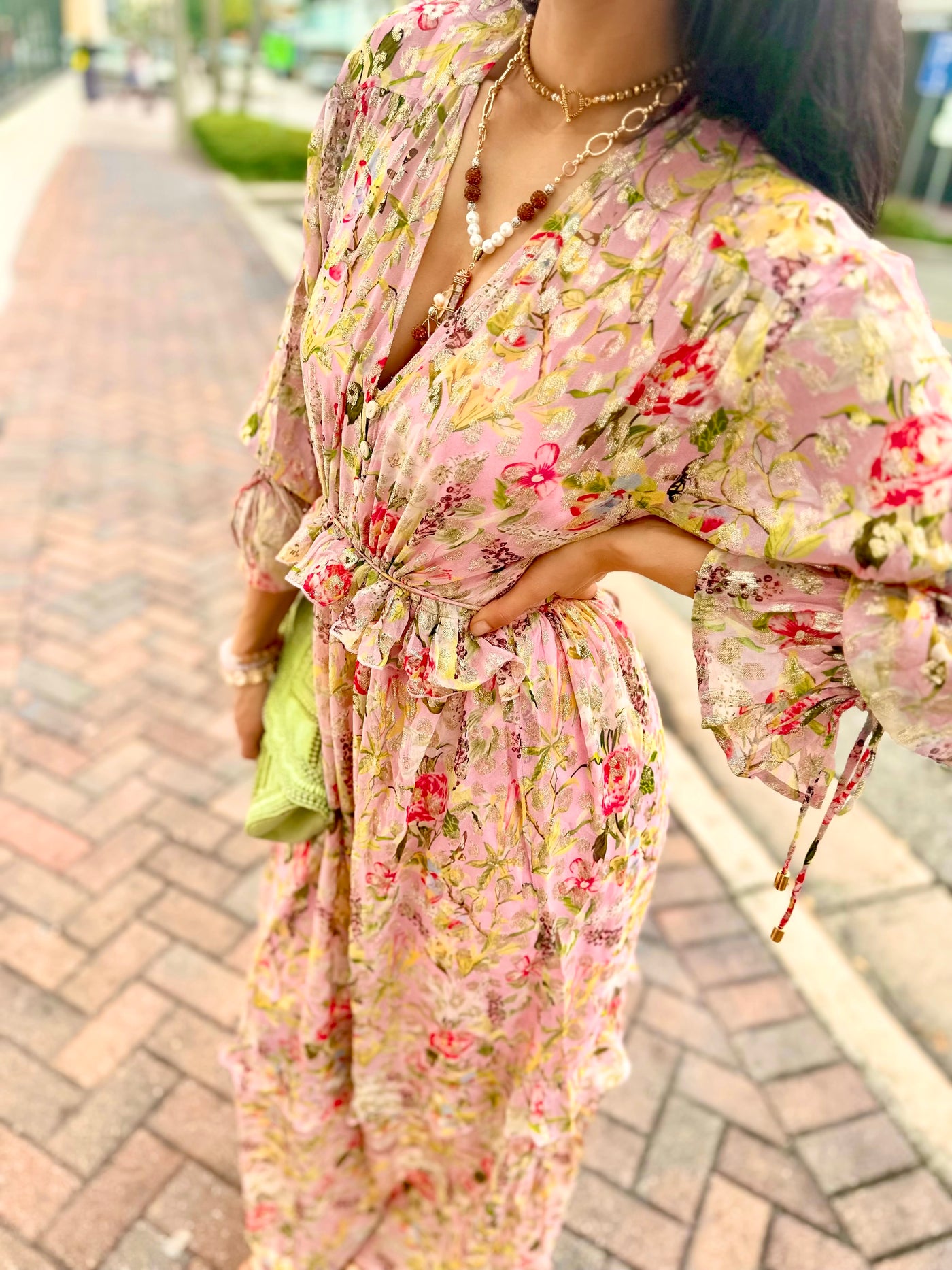 Golden Blooms Lurex Maxi Dress