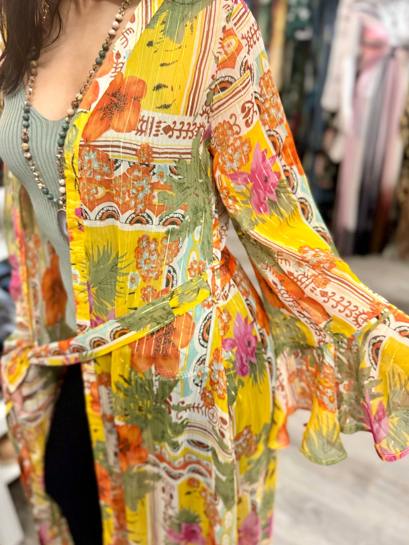 Tropical Oasis Lurex Maxi Kimono