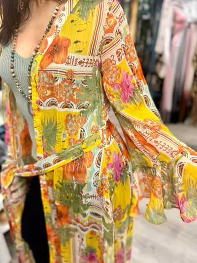 Tropical Oasis Lurex Maxi Kimono