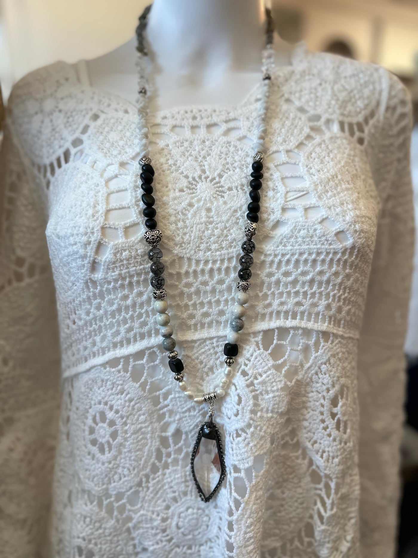 Stunning Monochrome Crystal Necklace- The Mona Necklace