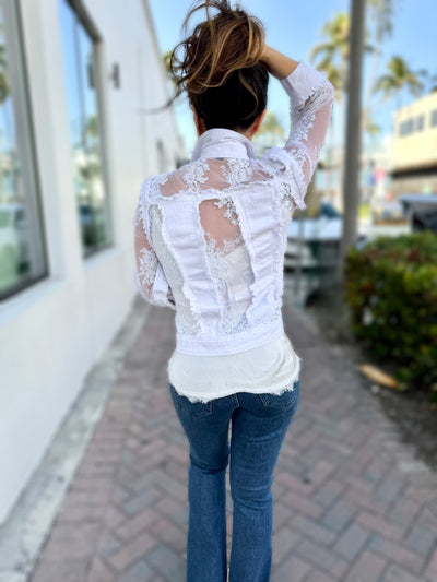 Sheer Floral Lace Denim Jacket