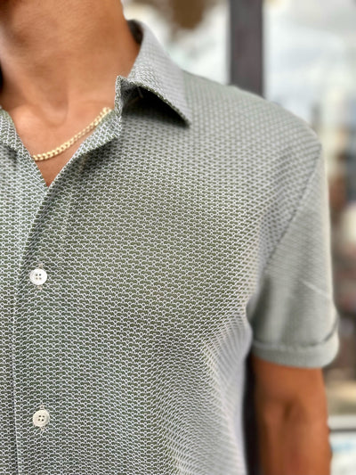 Olive Textured Short Sleeve Button Down