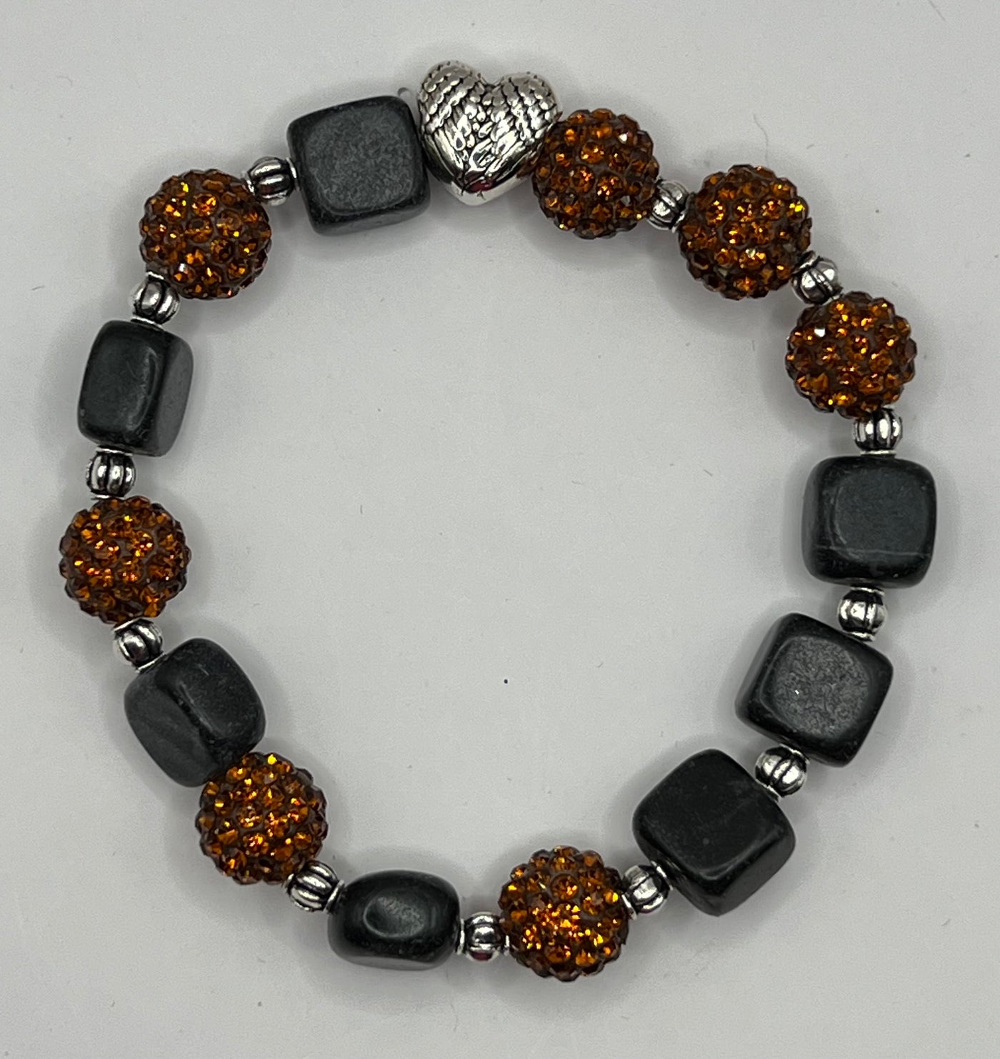 Gorgeous Black Obsidian Onyx and Brown Sienna Rhinestone stretch bracelet- Sienna bracelet