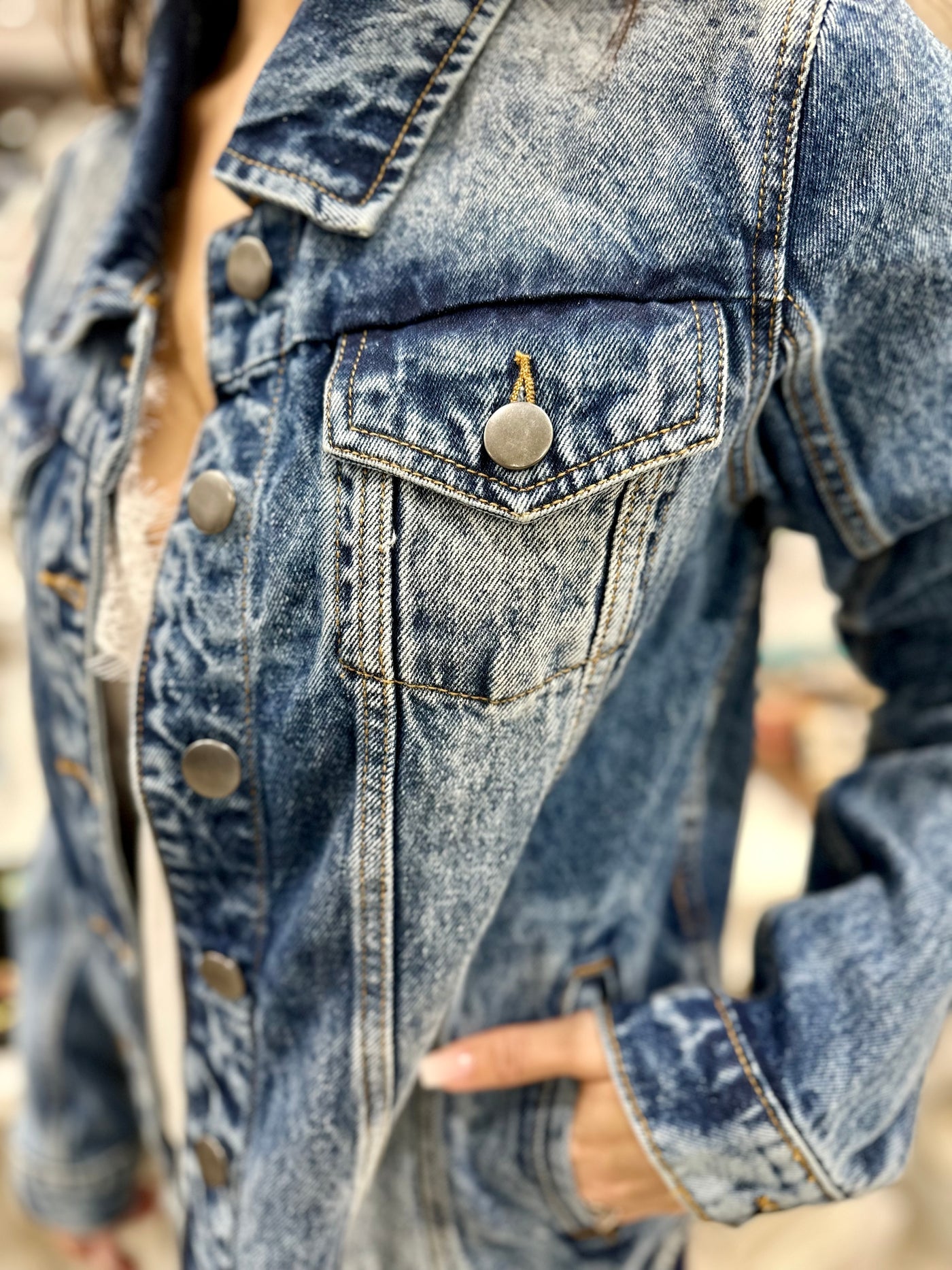 Beaded Flowers Denim Jacket