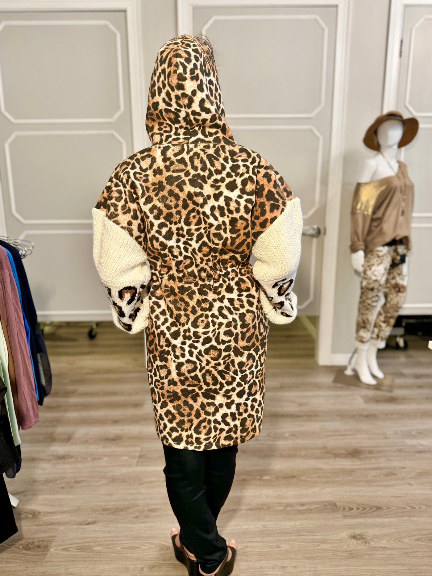 Cheetah Hoodie Coat with Drawstring