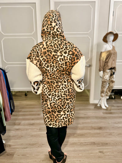 Cheetah Hoodie Coat with Drawstring