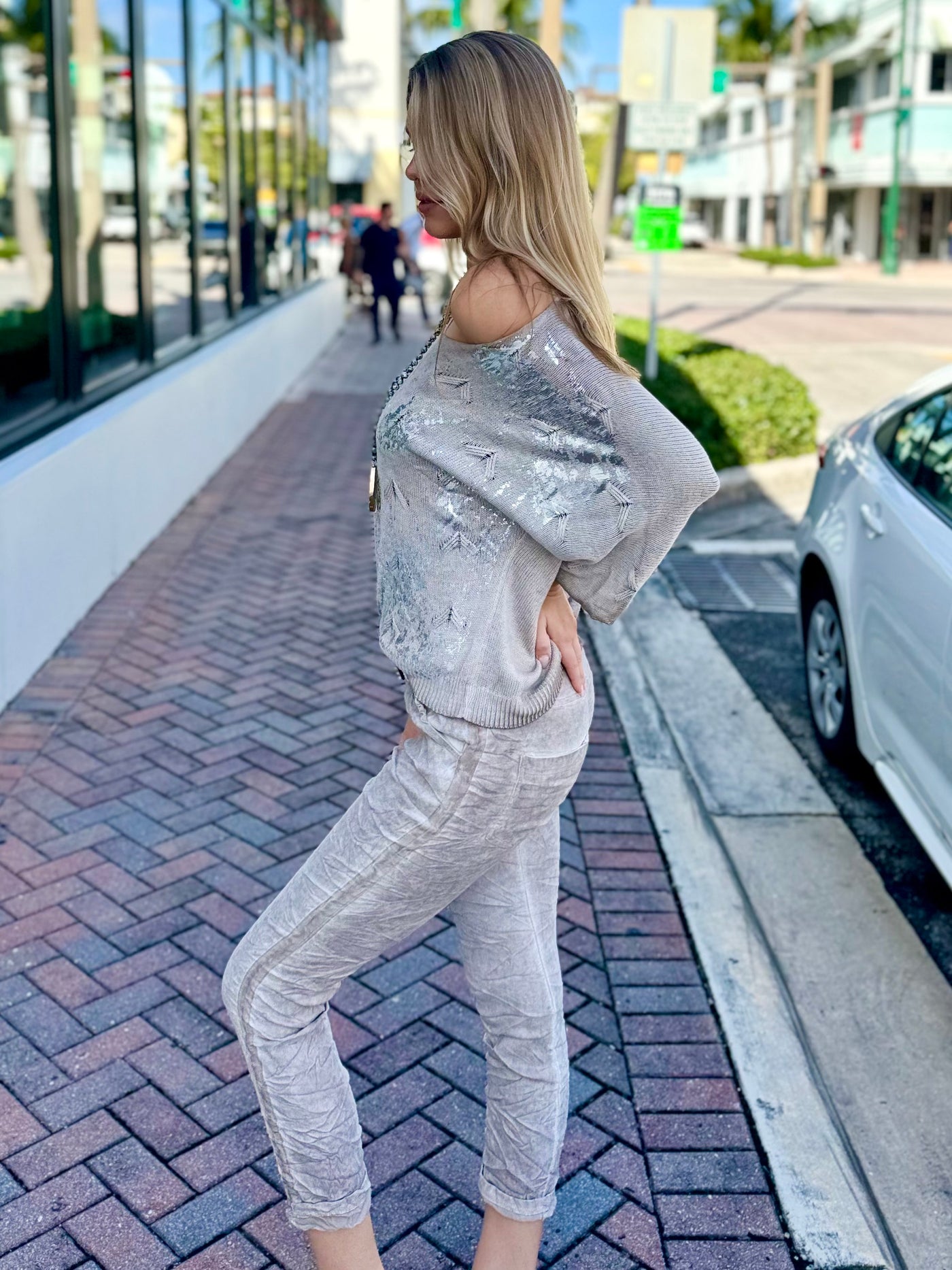 Maria Metallic Crochet Knit Sweater