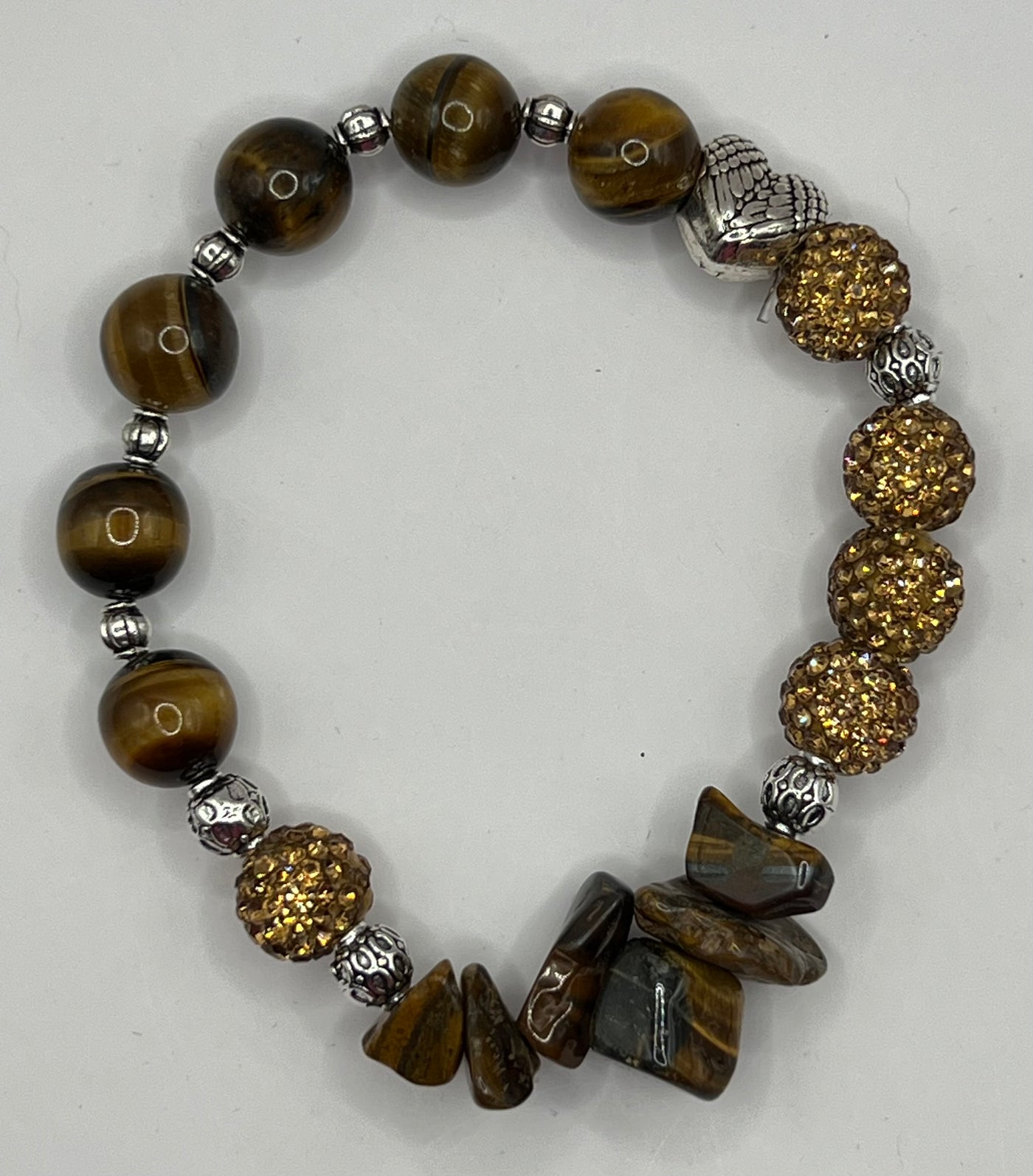 Gorgeous Tiger Eye and Caramel Rhinestone stretch bracelet- Carmela bracelet