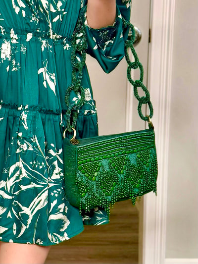 Enchanted Emerald Beaded Shoulder Bag