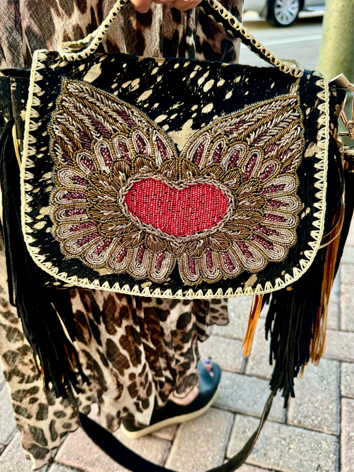 Fluttering Heart Beaded Bag