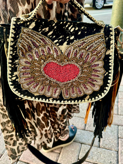 Fluttering Heart Beaded Bag