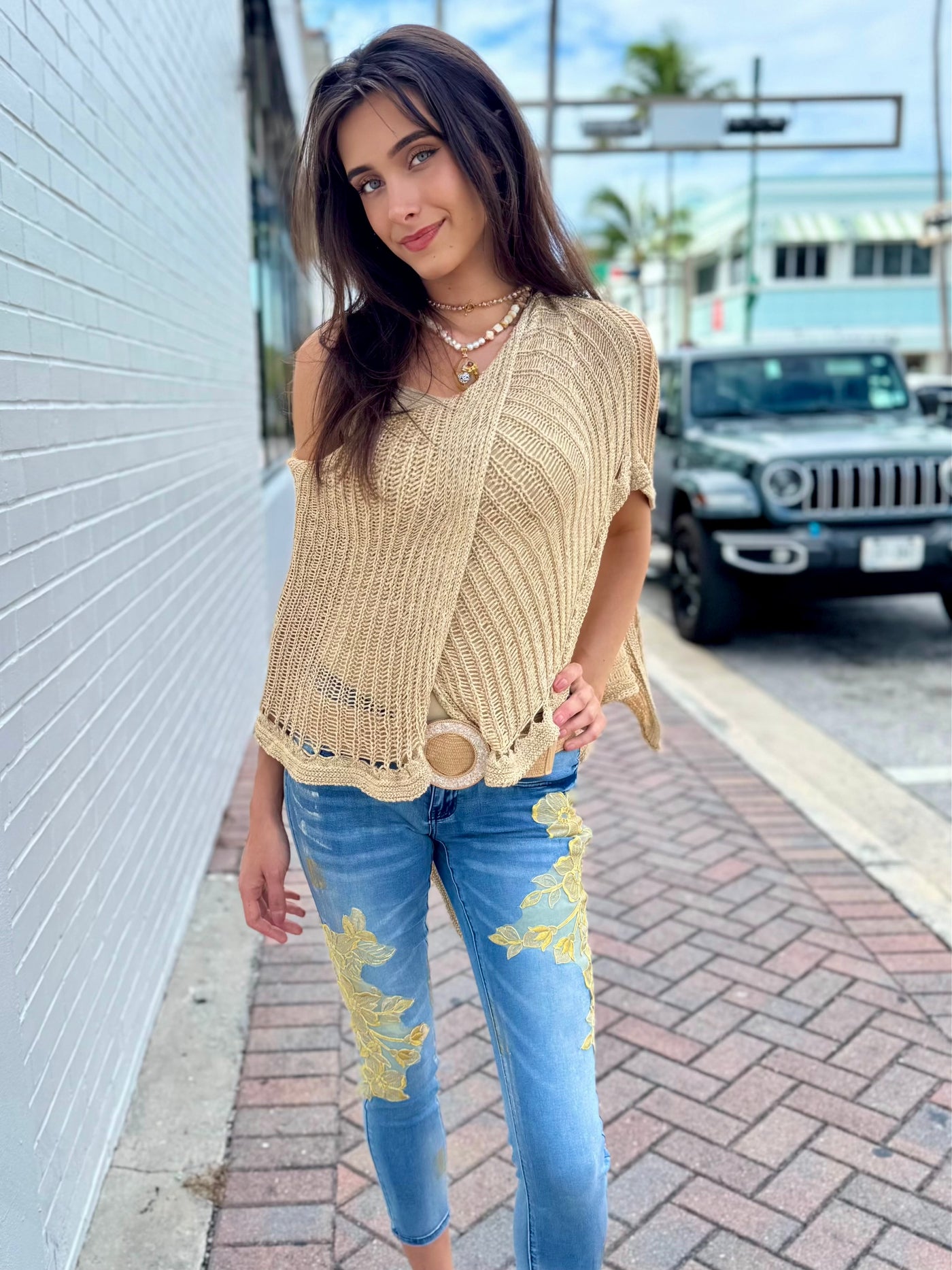 Golden Blossom Stretch Jeans