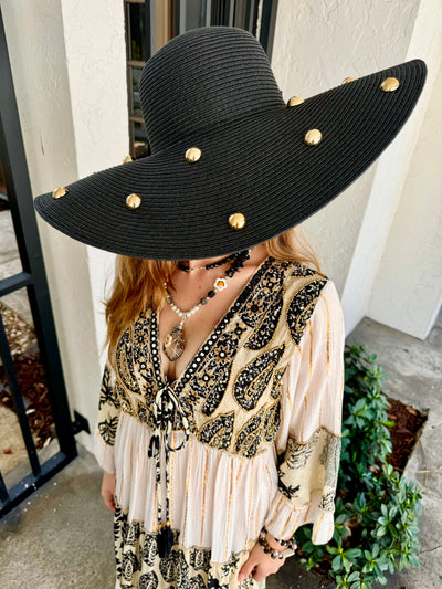 Golden Swirl Straw Floppy Hat